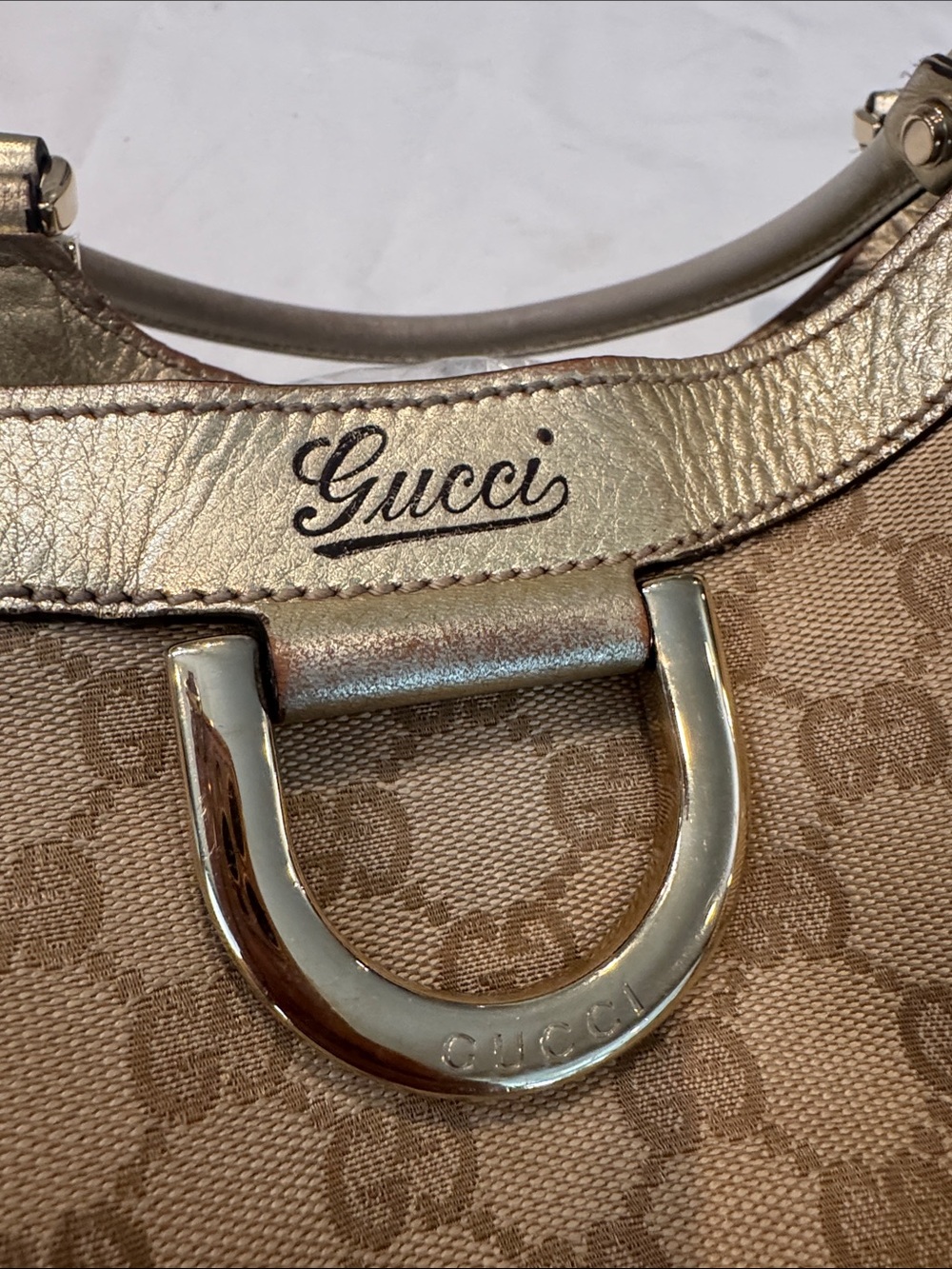 Authentic Gucci Tan GG Monogram Shoulder Bag with Metallic Trim - Picture 9 of 14